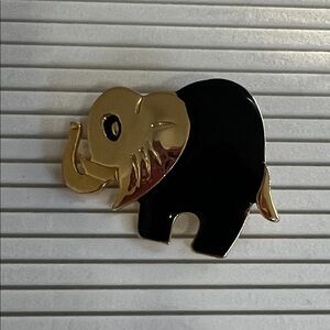 Gold and Black Elephant Brooch